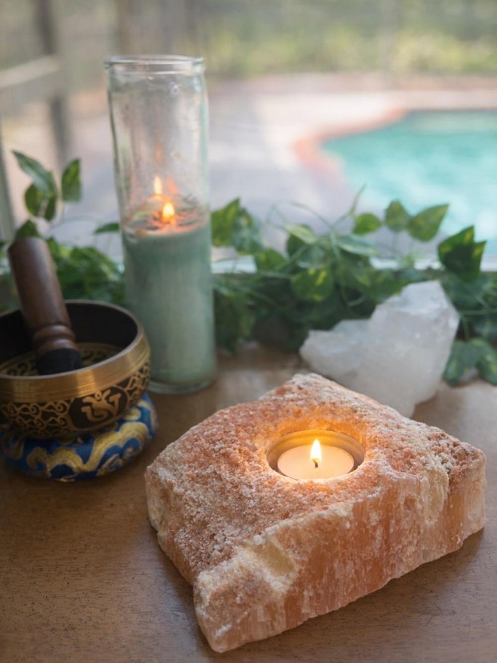 Himalayan Salt Tea Light Candle Holder Natural Crystal Rock Boho Spa Decor 3lb